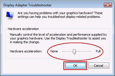 Drag Hardware acceleration to Full and click OK