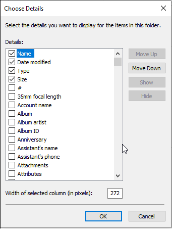 Choose Details options in File Explorer