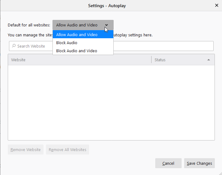 Autoplay setting window