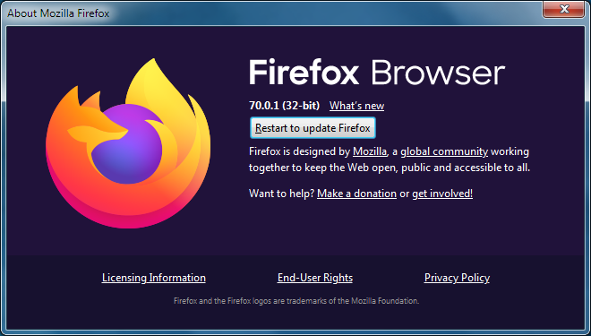 Firefox to update button