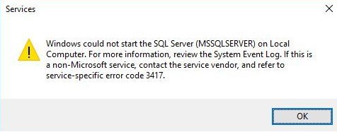 sql error 3417