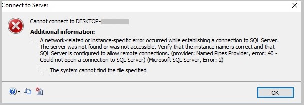 cannot connect to sql server error