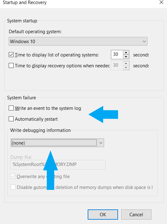 Changing Startup and Recovery settings