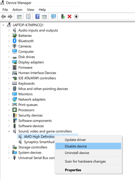 Disable device with device manager