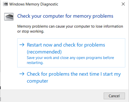 Running Windows Memory diagnostic