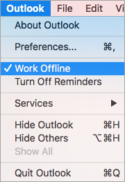 Work Offline setting in Outlook for Mac