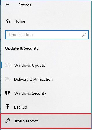 find-troubleshoot-under-update-&-security
