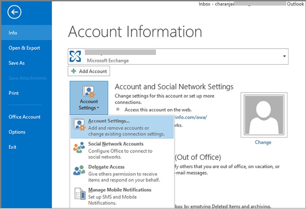 Figura 2 - Configuración de la cuenta de Outlook