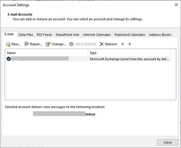 Email accounts in Outlook