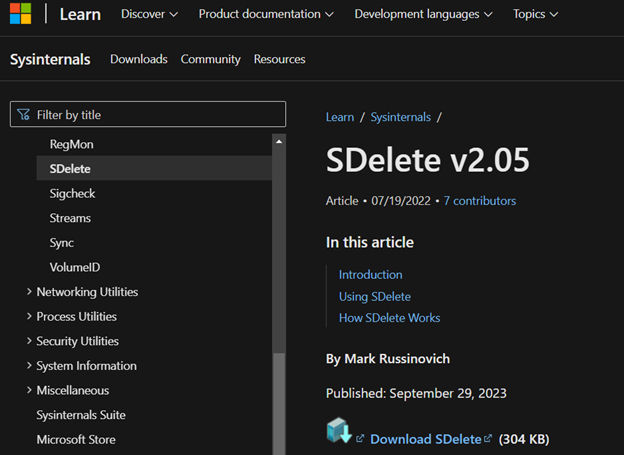 Download&nbsp;SDelete.exe&nbsp;from Microsoft&rsquo;s official site