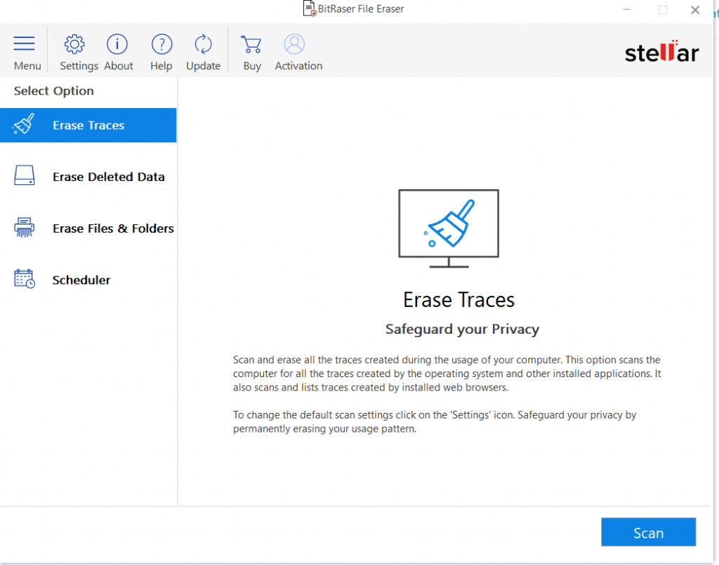 Erase Traces screen