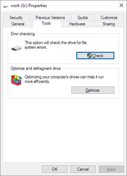 Click Check under Error checking