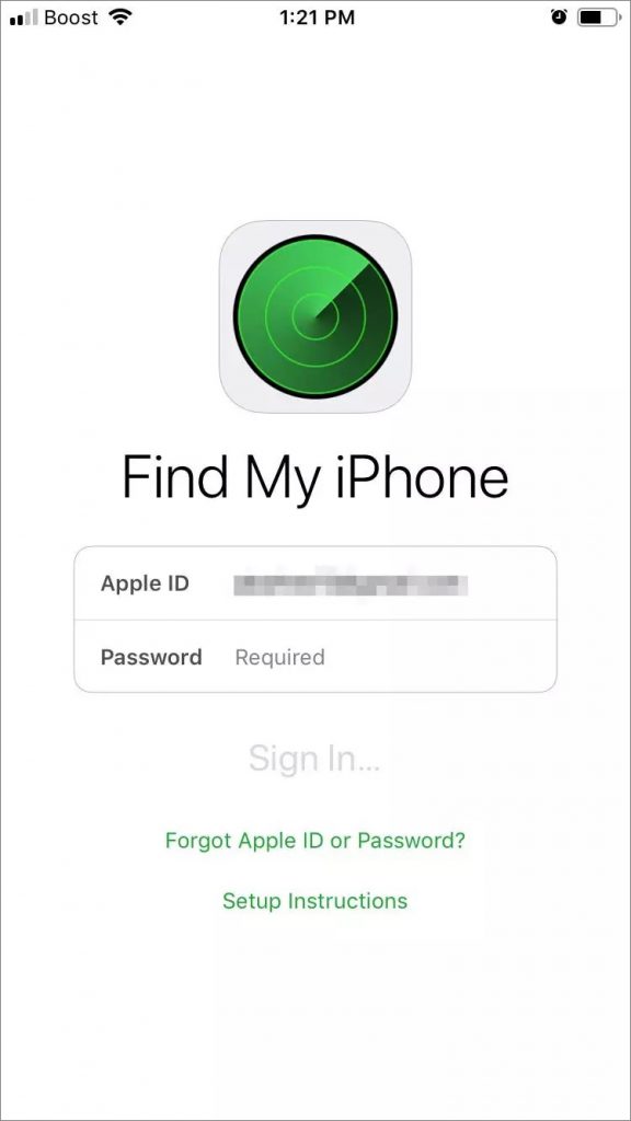 ‘Find My iPhone’ app screen