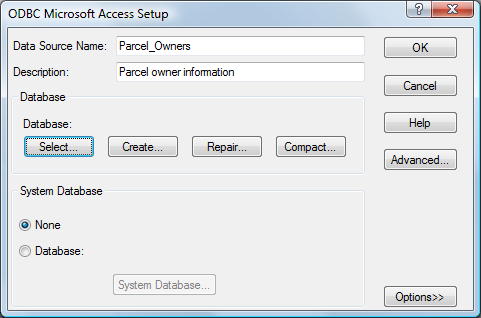Within the ODBC Microsoft Access Setup dialog box, initiate the repair process by clicking on the 'Repair' option