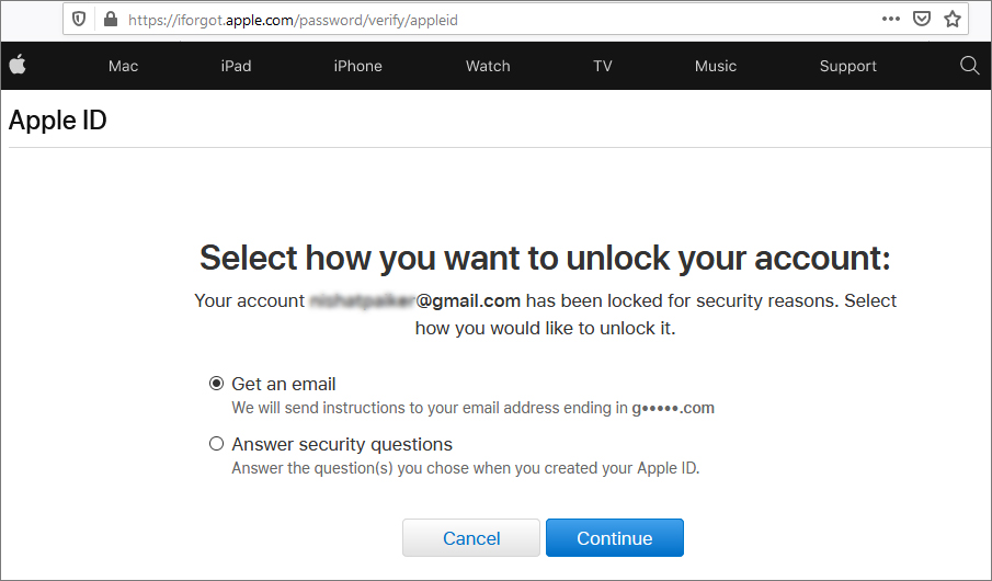 Options to recover Apple password via browser