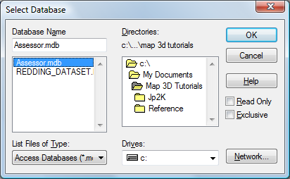 Select Database window to specify the drive and folder containing the corrupt MDB file