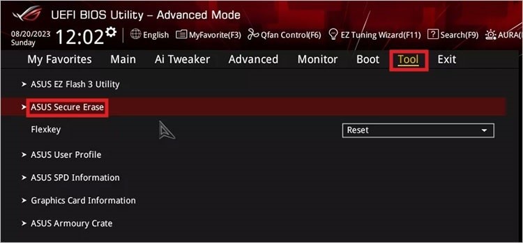 Look for the&nbsp;Secure Erase&nbsp;option