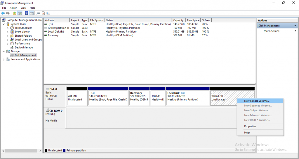 Unallocated drive in Disk Management