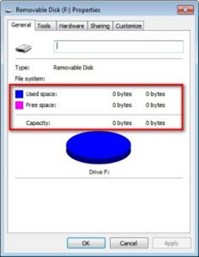 Removable disk showing 0 bytes