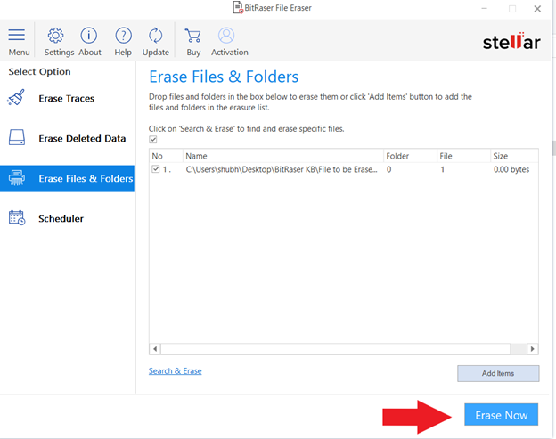 Erasing the added files with BitRaser File Eraser