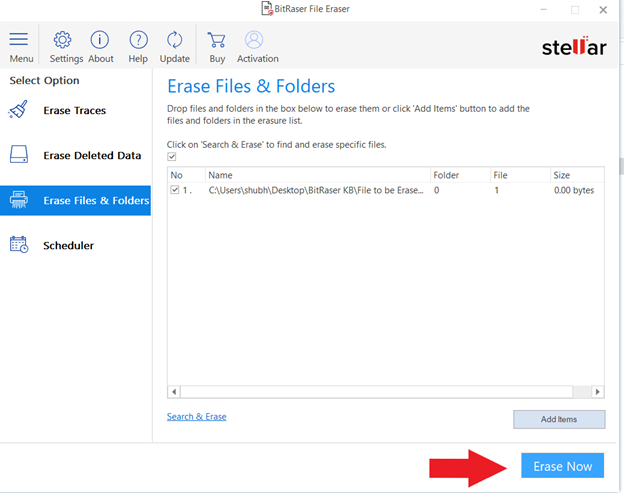 Erasing the added files with Stellar File Eraser