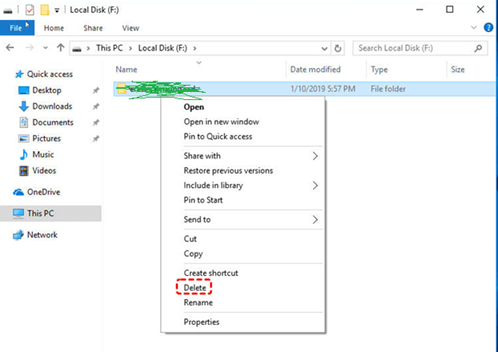 Deletion using File Explorer settings