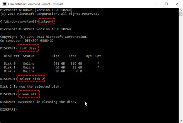 Using diskpart to delete external hard drive files in CMD command