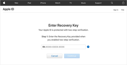 Recovery Key option for two-step verification