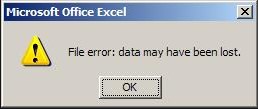 Excel file error: data may have been lost