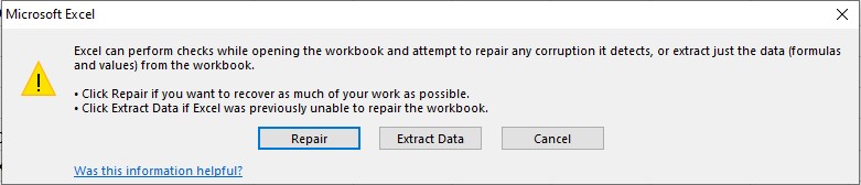Repair excel file 