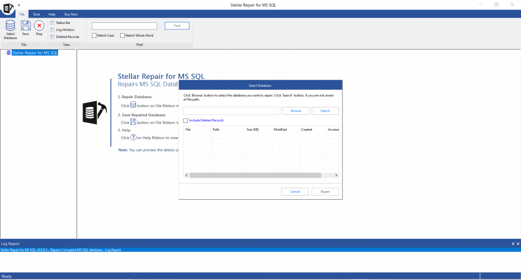 interface of Stellar Repair for MS SQL