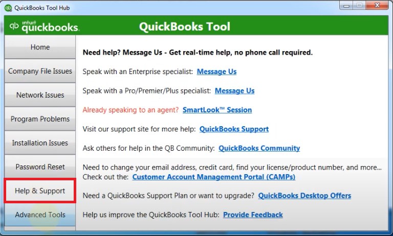 QB Tool Hub Help & Support Screen