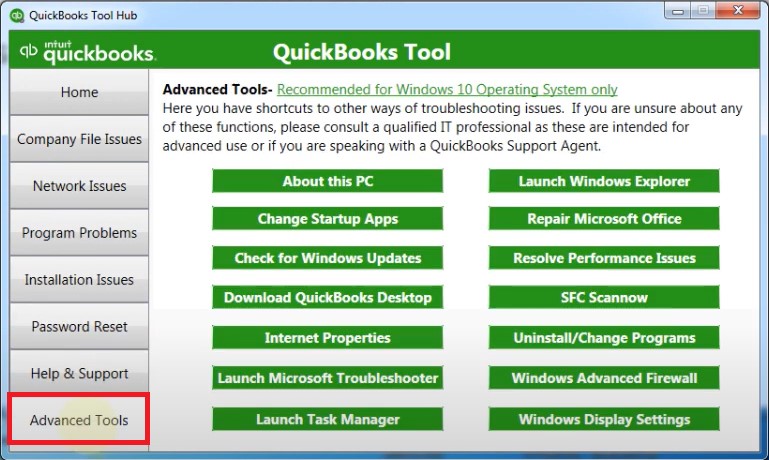 QB Tool Hub Advanced Tools Screen