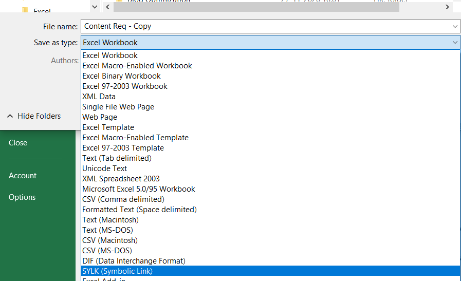 Save Excel Workbook in SYLK File Format 