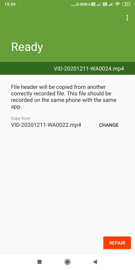 Sample file in MP4Fix app on Android