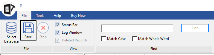 Saving option to save repaired SQL database