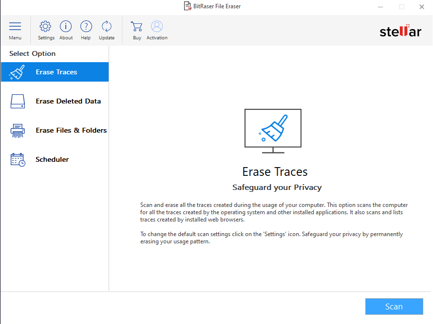 Stellar File Eraser user interface