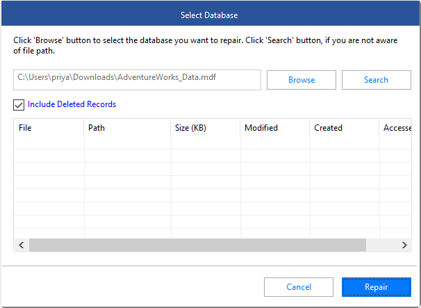 Browse Corrupt MDF file