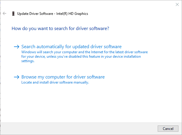 search automatically for updated driver software