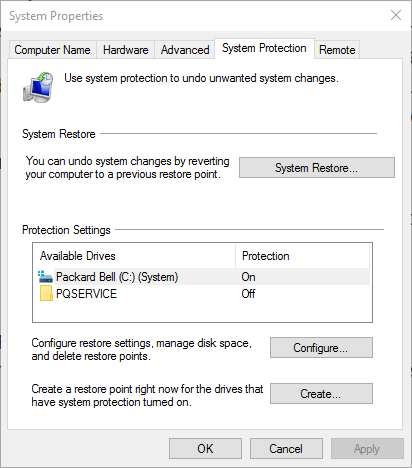 select system restore under system protection