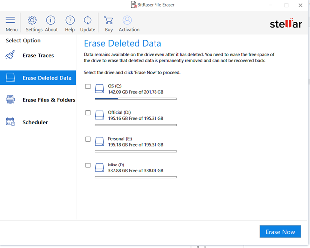 Select drive for erasure