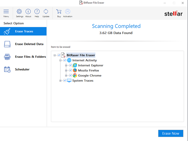  Screen showing using BitRaser to delete Internet history on your Windows PC