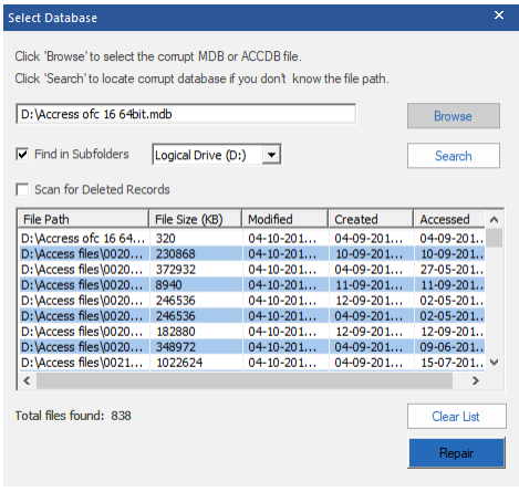 Select access database file