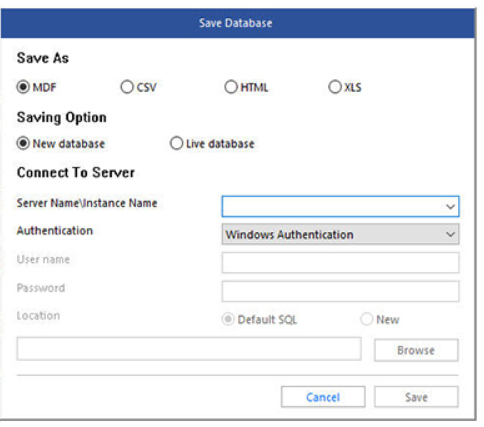 Save Database window