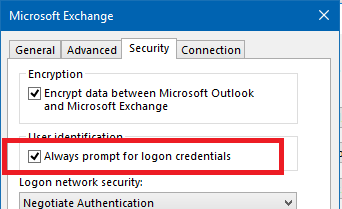 Always prompt for logon credentials checkbox