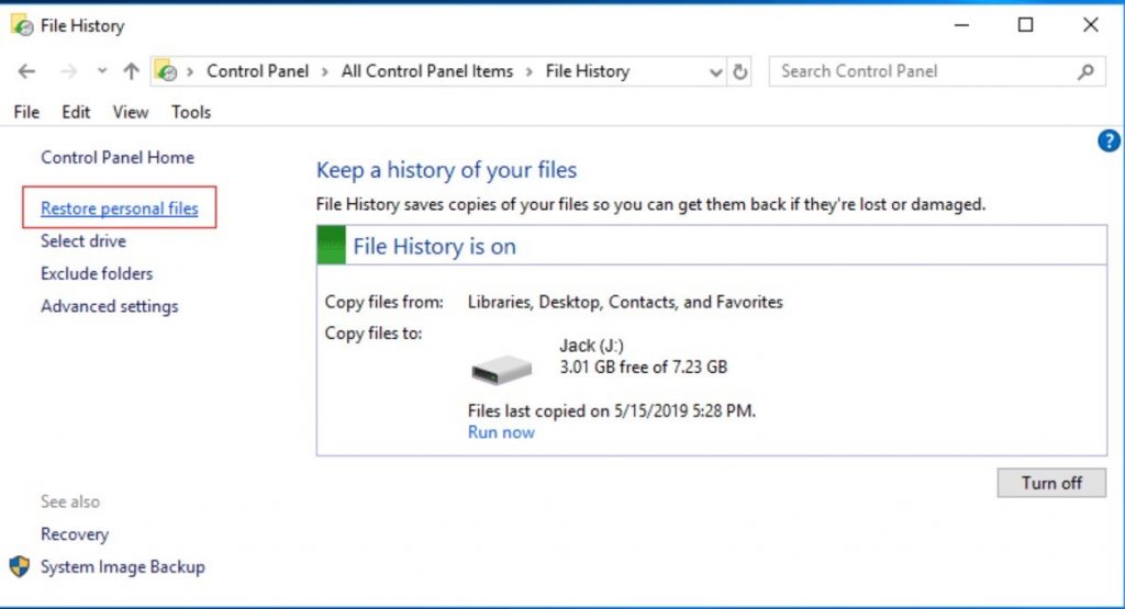 restore personal files in Windows