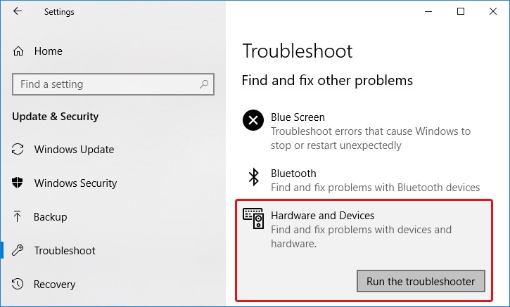 Run Hardware and Device Troubleshooter