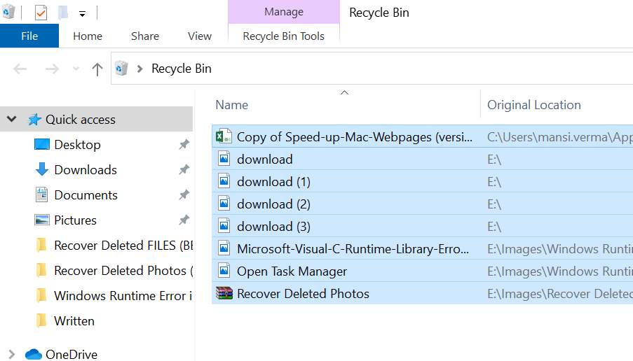 Restore files from Recycle bin
