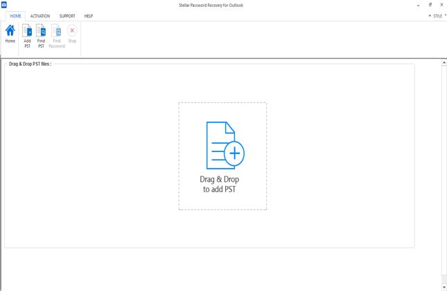 Stellar Password Recovery for Outlook home tab
