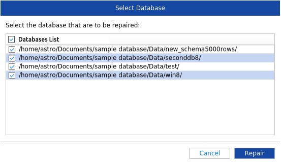 Select MySQL databases to be repaired